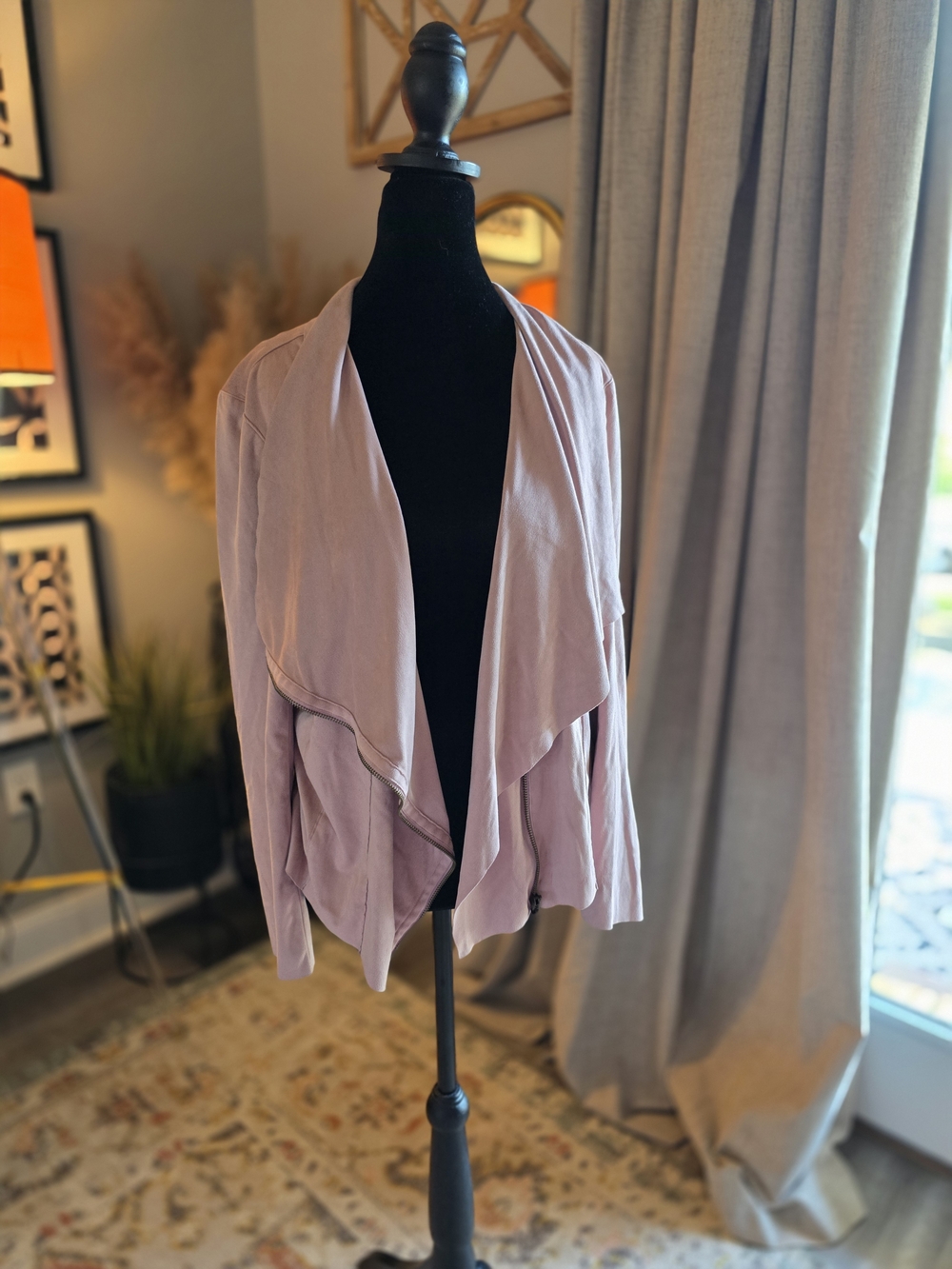 Mote Mauve/Pink Open-Front Waterfall Suede Jacket- Large
